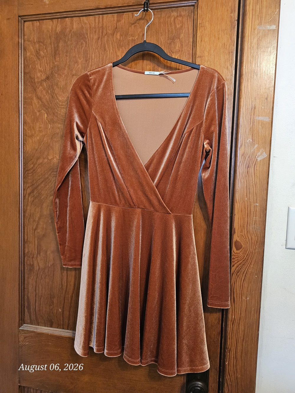 Kimchi Blue Velvet Wrap Skater Dress in Rust Brown